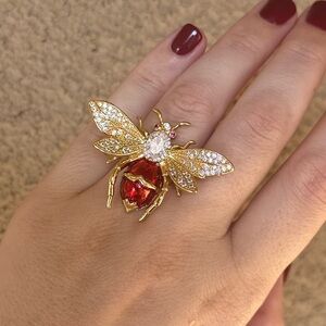 Queen Bee Statement Ring Gold and Red